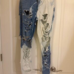 Old Navy Blue and White washed distressed ripped Denim Jeans